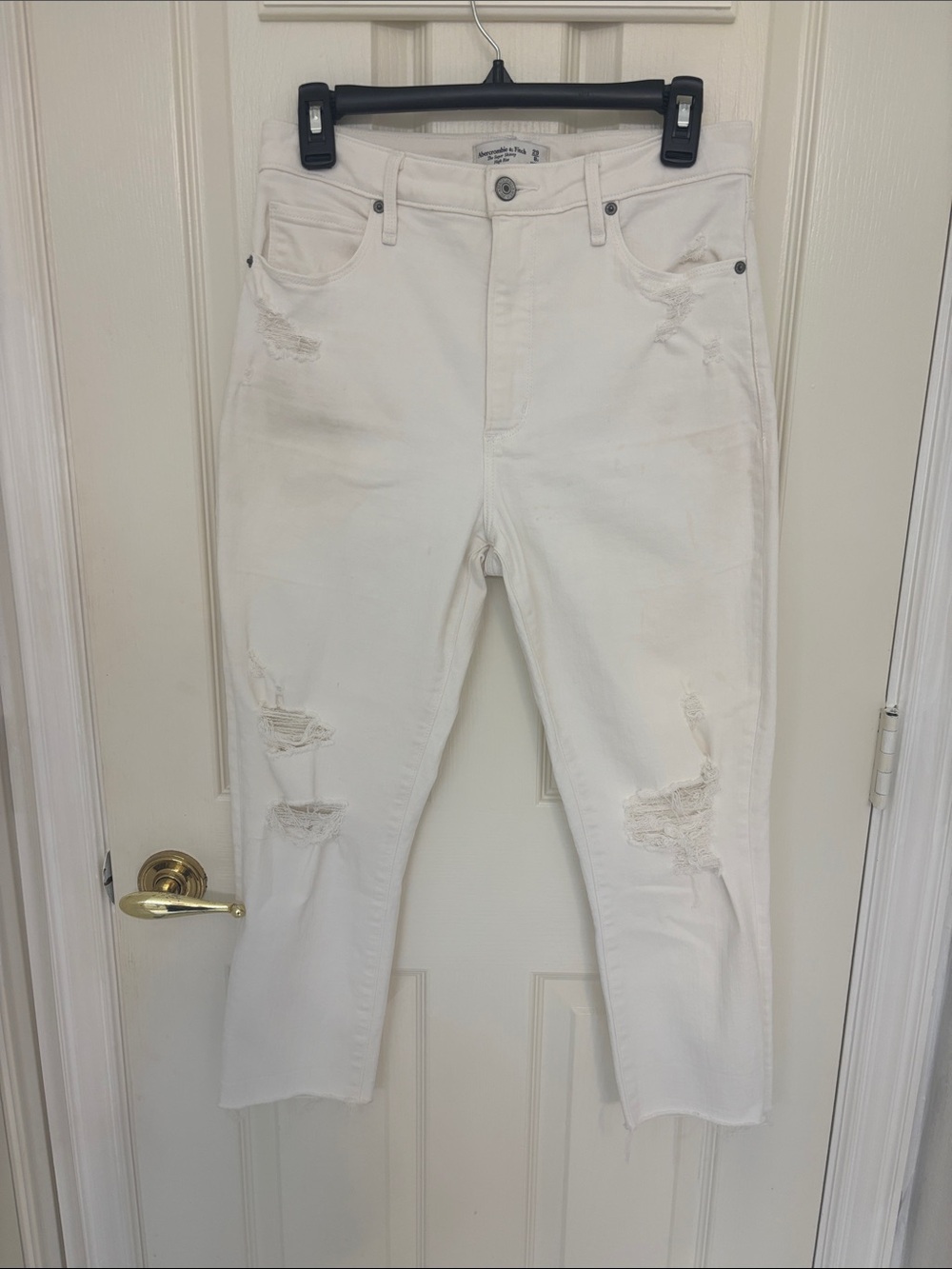 Abercrombie & Fitch White Distressed High-Rise Jeans
